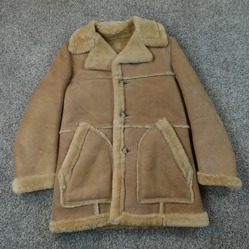 Lakeland Coat Mens 40 Beige Suede Shearling Wool Fleece Lined Overcoat Winter
